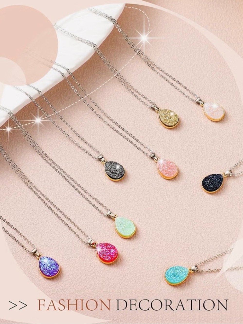 HicareTeardrop Pendant Necklace - Pink, Black, Blue, Green, Gold, Silver Options